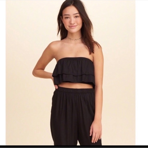 black ruffle bandeau top